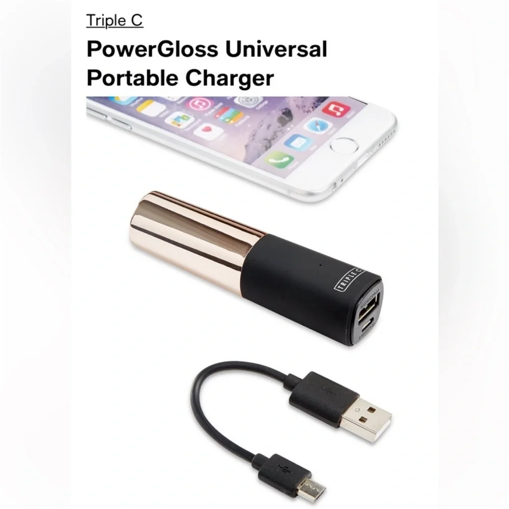 Triple C PowerGloss Slim Portable Charger Powerbank Lipstick Style